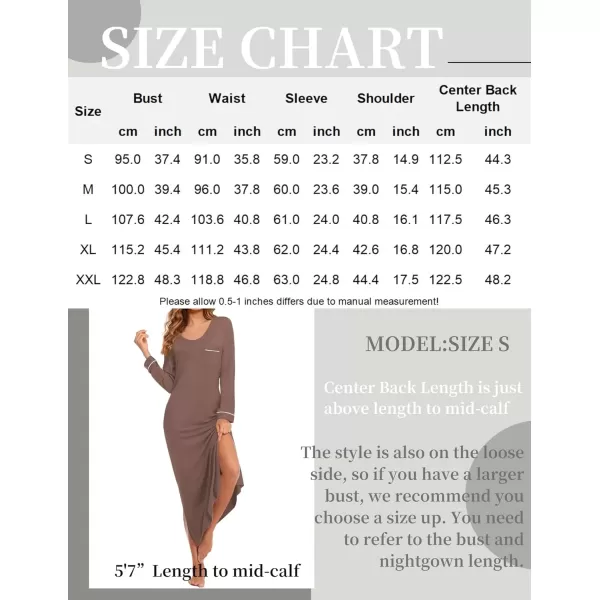 imageEkouaer Womens Nightgown Long Sleeve Nightgowns for Woman Sleep Dress Night Shirt Soft Full Length Sleepwear SXXLBrown