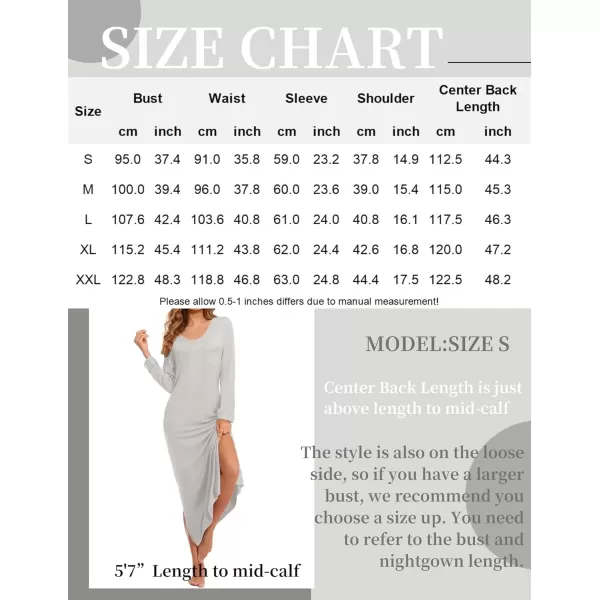 imageEkouaer Womens Nightgown Long Sleeve Nightgowns for Woman Sleep Dress Night Shirt Soft Full Length Sleepwear SXXLLight Grey