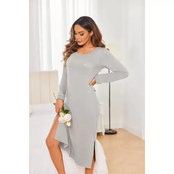 imageEkouaer Womens Nightgown Long Sleeve Nightgowns for Woman Sleep Dress Night Shirt Soft Full Length Sleepwear SXXLLight Grey