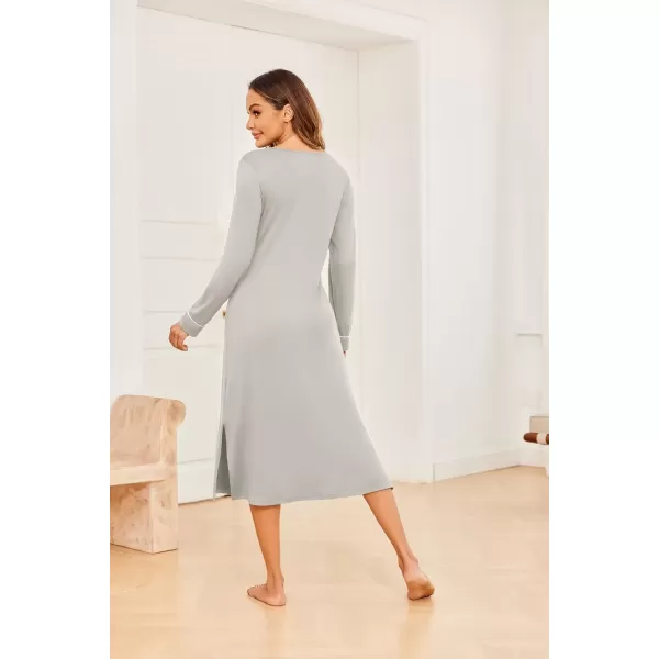 imageEkouaer Womens Nightgown Long Sleeve Nightgowns for Woman Sleep Dress Night Shirt Soft Full Length Sleepwear SXXLLight Grey