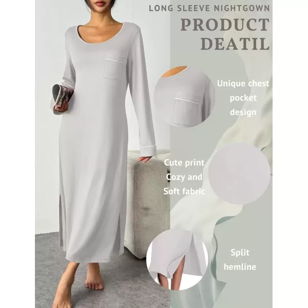 imageEkouaer Womens Nightgown Long Sleeve Nightgowns for Woman Sleep Dress Night Shirt Soft Full Length Sleepwear SXXLLight Grey