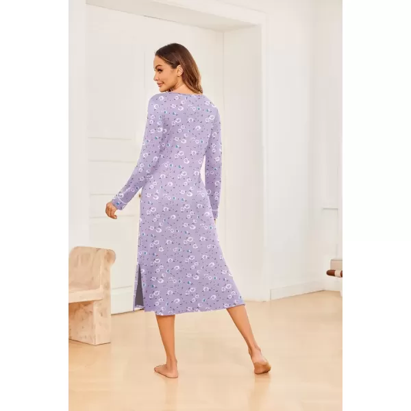 imageEkouaer Womens Nightgown Long Sleeve Nightgowns for Woman Sleep Dress Night Shirt Soft Full Length Sleepwear SXXLLilac Flower