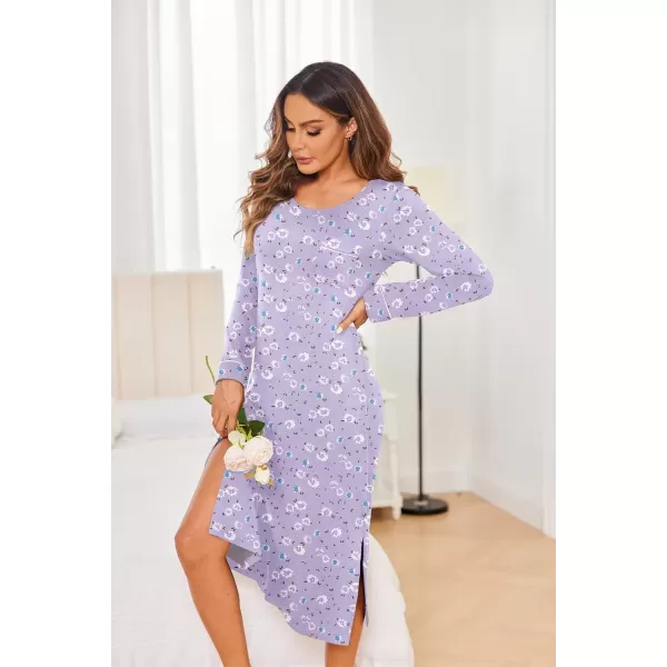 imageEkouaer Womens Nightgown Long Sleeve Nightgowns for Woman Sleep Dress Night Shirt Soft Full Length Sleepwear SXXLLilac Flower