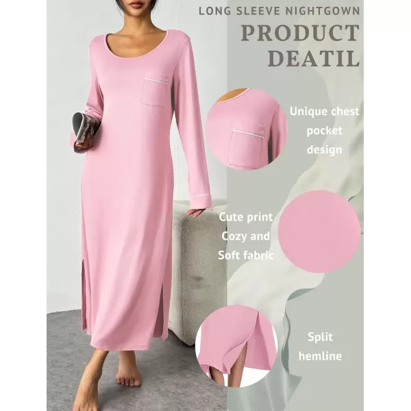 imageEkouaer Womens Nightgown Long Sleeve Nightgowns for Woman Sleep Dress Night Shirt Soft Full Length Sleepwear SXXLPink