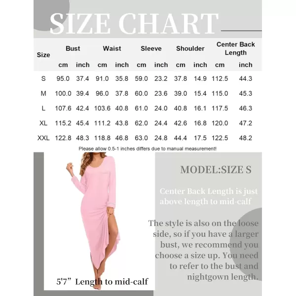 imageEkouaer Womens Nightgown Long Sleeve Nightgowns for Woman Sleep Dress Night Shirt Soft Full Length Sleepwear SXXLPink