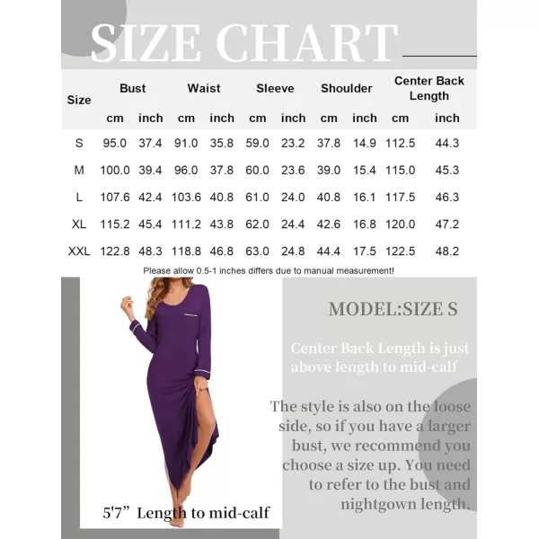 imageEkouaer Womens Nightgown Long Sleeve Nightgowns for Woman Sleep Dress Night Shirt Soft Full Length Sleepwear SXXLPurple