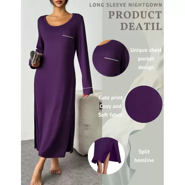 imageEkouaer Womens Nightgown Long Sleeve Nightgowns for Woman Sleep Dress Night Shirt Soft Full Length Sleepwear SXXLPurple