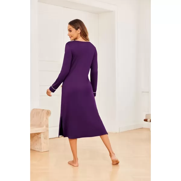 imageEkouaer Womens Nightgown Long Sleeve Nightgowns for Woman Sleep Dress Night Shirt Soft Full Length Sleepwear SXXLPurple