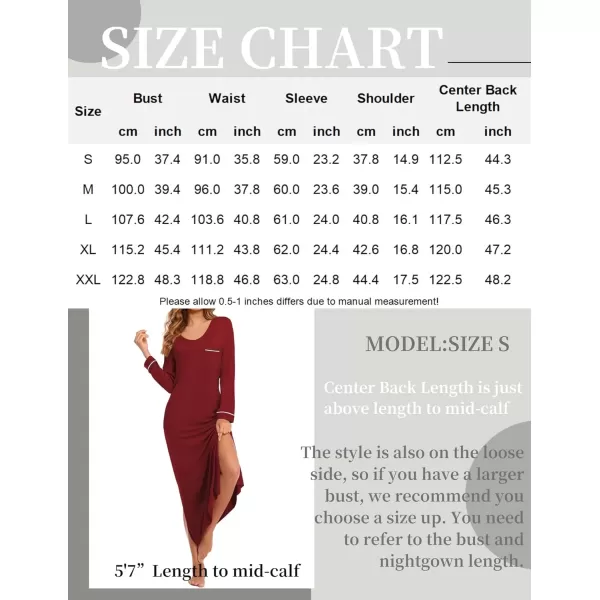 imageEkouaer Womens Nightgown Long Sleeve Nightgowns for Woman Sleep Dress Night Shirt Soft Full Length Sleepwear SXXLWine Red