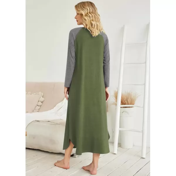 imageEkouaer Womens Nightgown VNeck Loungewear Long Sleeve Sleepwear Full Length Nightgown for Women S4XLArmy Green