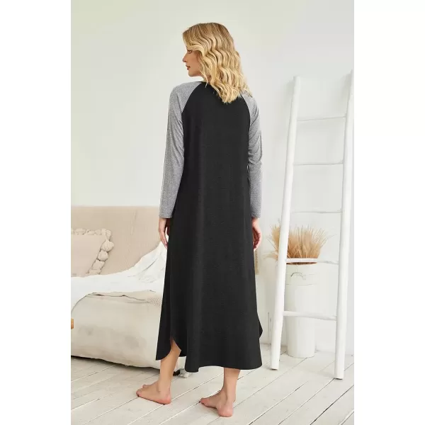 imageEkouaer Womens Nightgown VNeck Loungewear Long Sleeve Sleepwear Full Length Nightgown for Women S4XLBlack