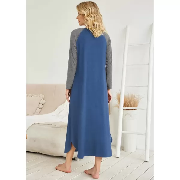 imageEkouaer Womens Nightgown VNeck Loungewear Long Sleeve Sleepwear Full Length Nightgown for Women S4XLBlue