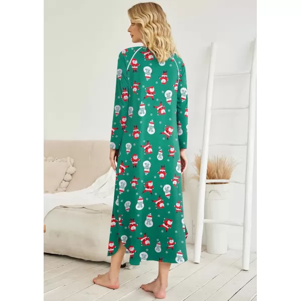 imageEkouaer Womens Nightgown VNeck Loungewear Long Sleeve Sleepwear Full Length Nightgown for Women S4XLGreen Christmas