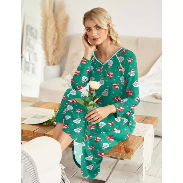 imageEkouaer Womens Nightgown VNeck Loungewear Long Sleeve Sleepwear Full Length Nightgown for Women S4XLGreen Christmas