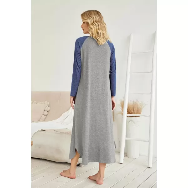 imageEkouaer Womens Nightgown VNeck Loungewear Long Sleeve Sleepwear Full Length Nightgown for Women S4XLLight Grey