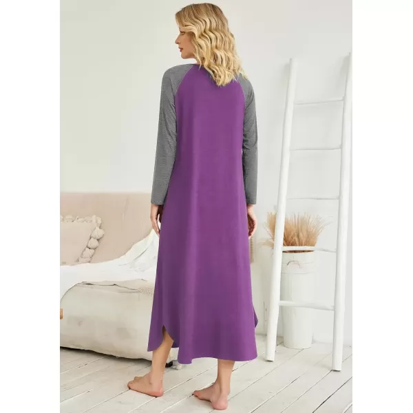 imageEkouaer Womens Nightgown VNeck Loungewear Long Sleeve Sleepwear Full Length Nightgown for Women S4XLPurple