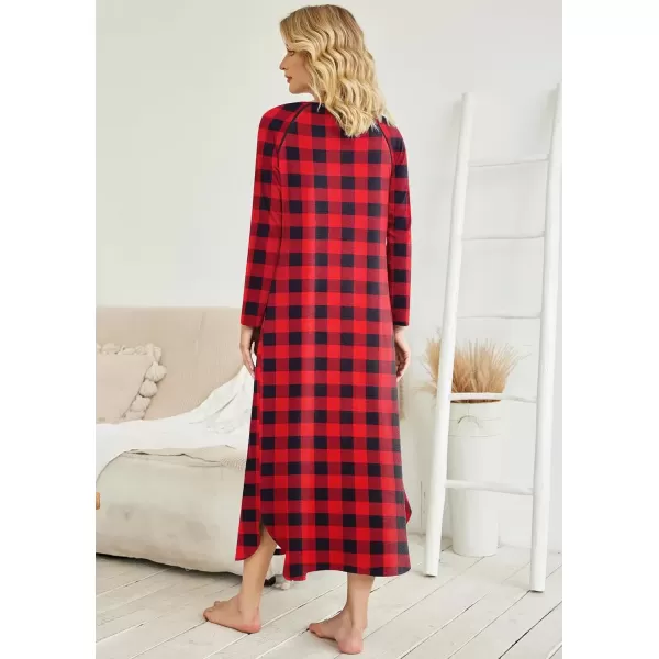 imageEkouaer Womens Nightgown VNeck Loungewear Long Sleeve Sleepwear Full Length Nightgown for Women S4XLRed  Black Plaid