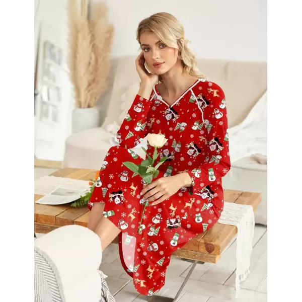 imageEkouaer Womens Nightgown VNeck Loungewear Long Sleeve Sleepwear Full Length Nightgown for Women S4XLRed Christmas