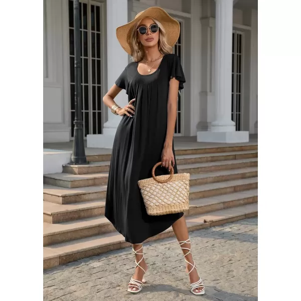 imageEkouaer Womens Nightgowns Long Sleepshirt Short Flare Sleeve Sleepwear Soft Night Shirts with Pockets M3XLBlack