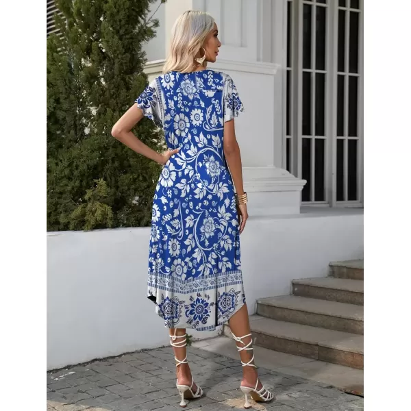 imageEkouaer Womens Nightgowns Long Sleepshirt Short Flare Sleeve Sleepwear Soft Night Shirts with Pockets M3XLBohemian Blue