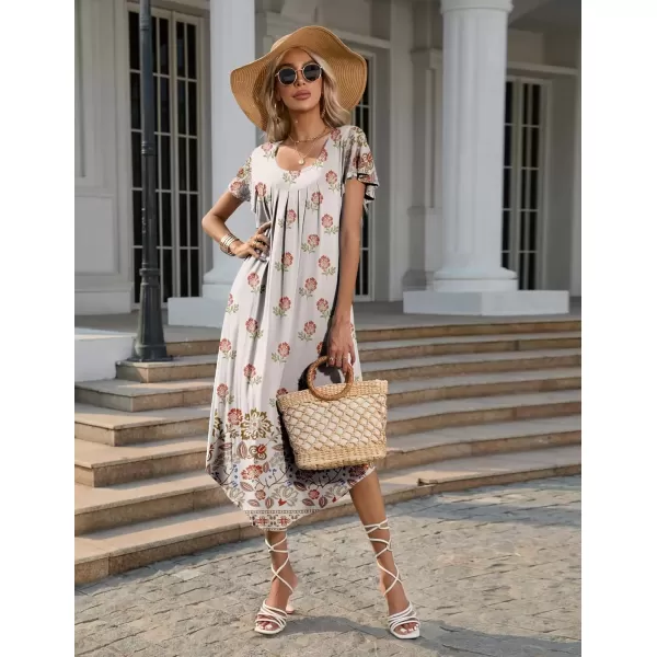imageEkouaer Womens Nightgowns Long Sleepshirt Short Flare Sleeve Sleepwear Soft Night Shirts with Pockets M3XLBohemian Flowers