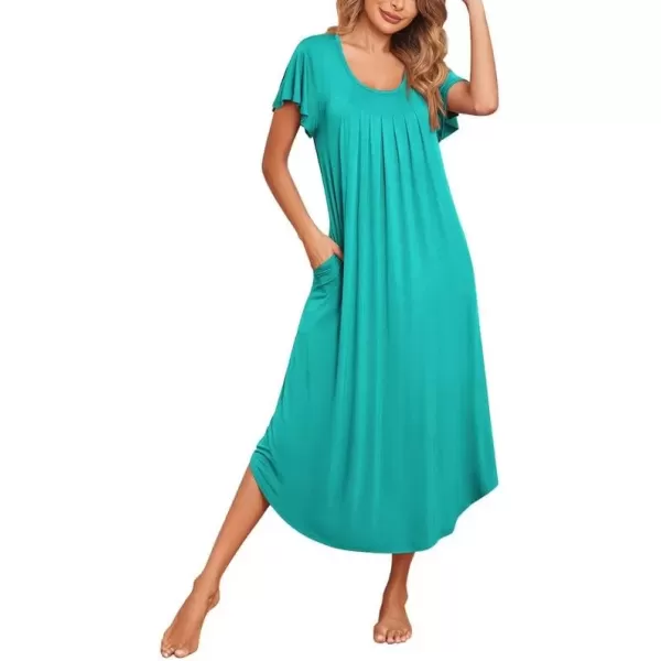 imageEkouaer Womens Nightgowns Long Sleepshirt Short Flare Sleeve Sleepwear Soft Night Shirts with Pockets M3XLGreen