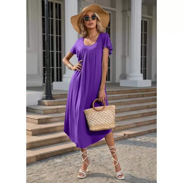 imageEkouaer Womens Nightgowns Long Sleepshirt Short Flare Sleeve Sleepwear Soft Night Shirts with Pockets M3XLPurple