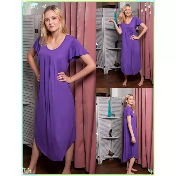 imageEkouaer Womens Nightgowns Long Sleepshirt Short Flare Sleeve Sleepwear Soft Night Shirts with Pockets M3XLPurple