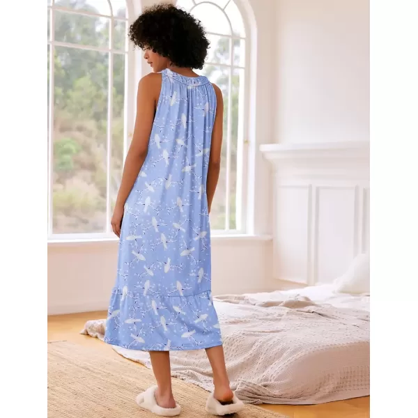 imageEkouaer Womens Nightgowns Long Sleeveless Night gown with Pockets Soft Ladies NightdressBlue Birds