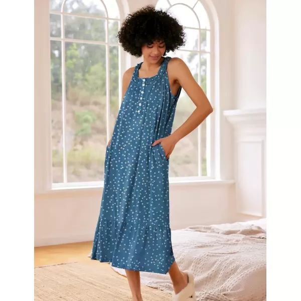 imageEkouaer Womens Nightgowns Long Sleeveless Night gown with Pockets Soft Ladies NightdressDog Footprints