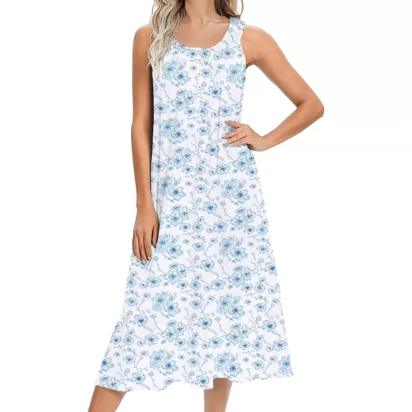 imageEkouaer Womens Nightgowns Long Sleeveless Night gown with Pockets Soft Ladies NightdressFloral Blue