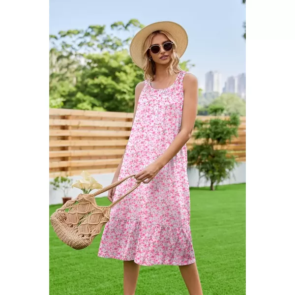imageEkouaer Womens Nightgowns Long Sleeveless Night gown with Pockets Soft Ladies NightdressFloral Pink