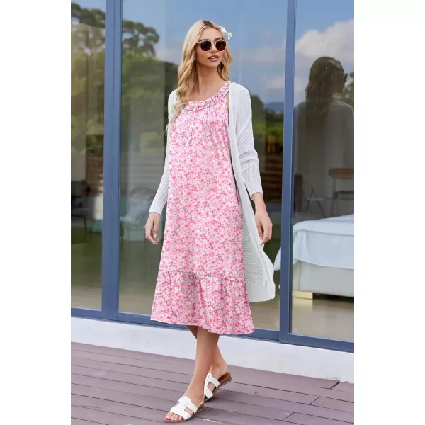 imageEkouaer Womens Nightgowns Long Sleeveless Night gown with Pockets Soft Ladies NightdressFloral Pink