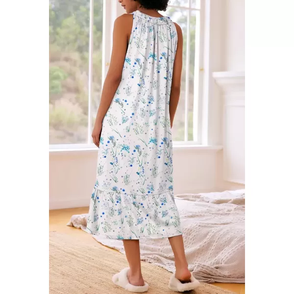 imageEkouaer Womens Nightgowns Long Sleeveless Night gown with Pockets Soft Ladies NightdressLeaf Blue