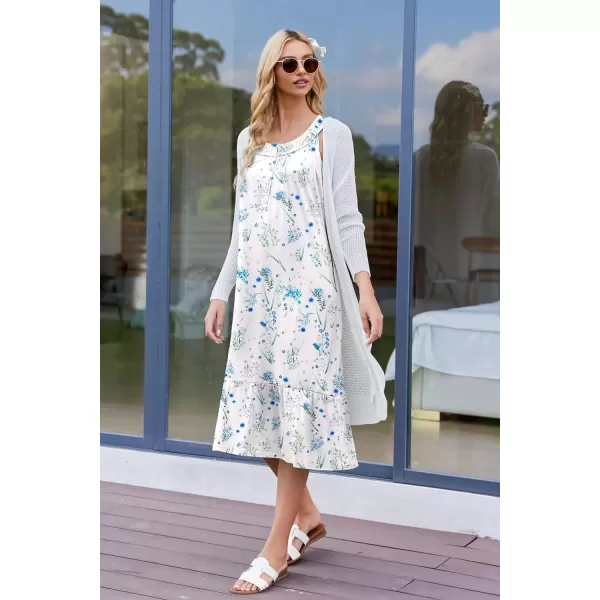 imageEkouaer Womens Nightgowns Long Sleeveless Night gown with Pockets Soft Ladies NightdressLeaf Blue
