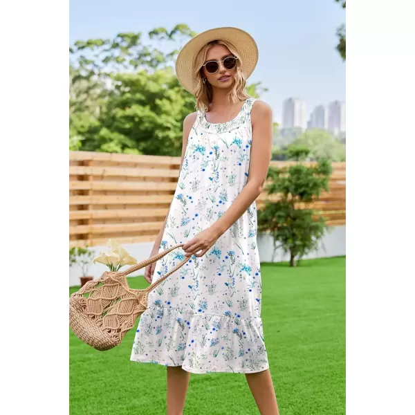 imageEkouaer Womens Nightgowns Long Sleeveless Night gown with Pockets Soft Ladies NightdressLeaf Blue