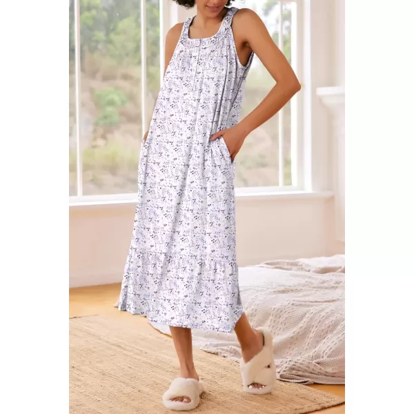 imageEkouaer Womens Nightgowns Long Sleeveless Night gown with Pockets Soft Ladies NightdressLeaf Purple