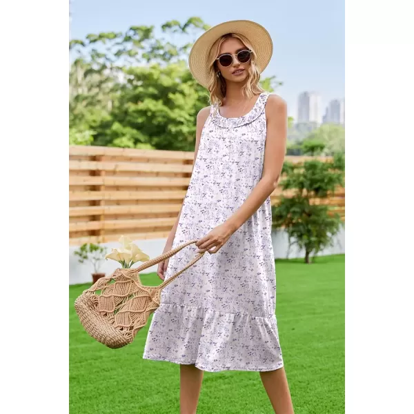 imageEkouaer Womens Nightgowns Long Sleeveless Night gown with Pockets Soft Ladies NightdressLeaf Purple