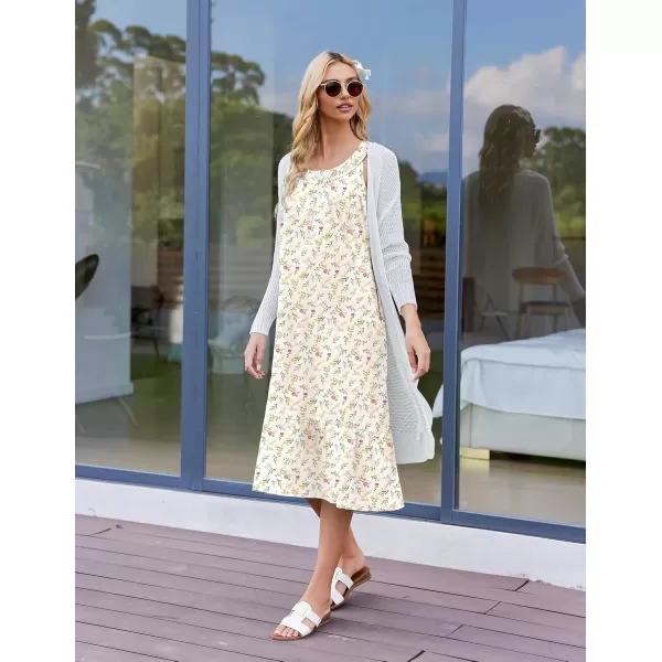 imageEkouaer Womens Nightgowns Long Sleeveless Night gown with Pockets Soft Ladies NightdressLeaf Yellow