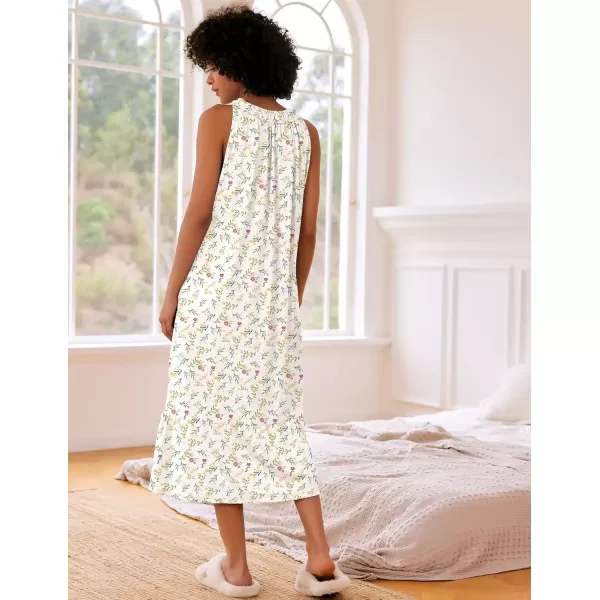 imageEkouaer Womens Nightgowns Long Sleeveless Night gown with Pockets Soft Ladies NightdressLeaf Yellow
