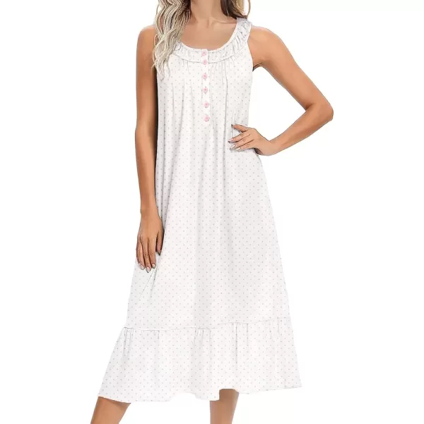 imageEkouaer Womens Nightgowns Long Sleeveless Night gown with Pockets Soft Ladies NightdressPink Dots