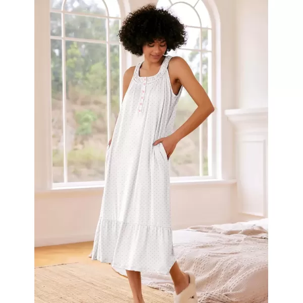 imageEkouaer Womens Nightgowns Long Sleeveless Night gown with Pockets Soft Ladies NightdressPink Dots