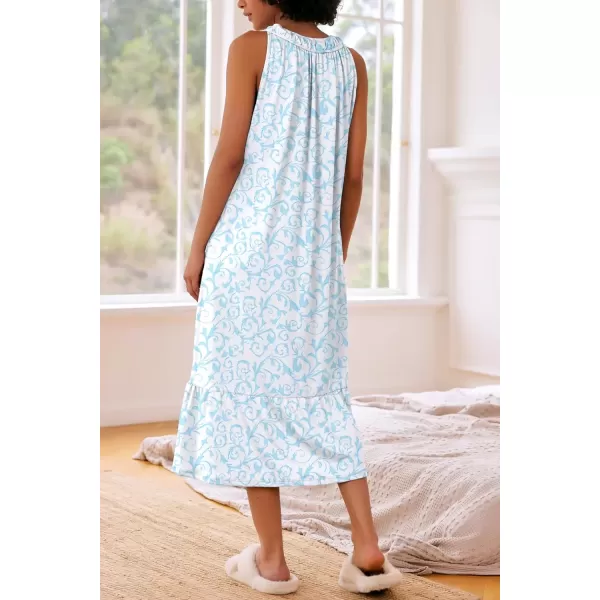 imageEkouaer Womens Nightgowns Long Sleeveless Night gown with Pockets Soft Ladies NightdressVine Blue
