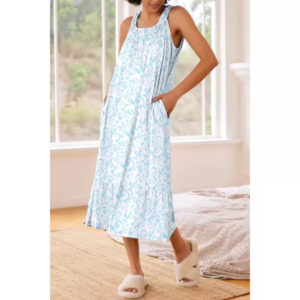 imageEkouaer Womens Nightgowns Long Sleeveless Night gown with Pockets Soft Ladies NightdressVine Blue