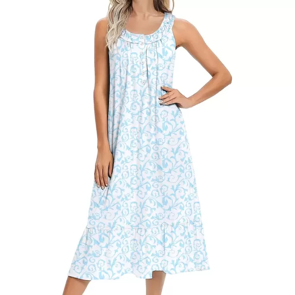imageEkouaer Womens Nightgowns Long Sleeveless Night gown with Pockets Soft Ladies NightdressVine Blue