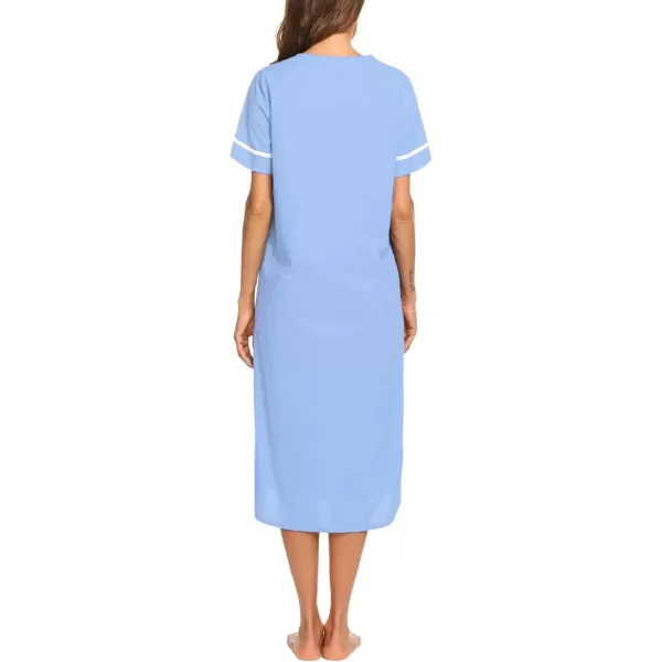 imageEkouaer Womens Snap Front Dusters Cotton Housecoat Short Sleeve Nightgown House Dress With PocketsLavender
