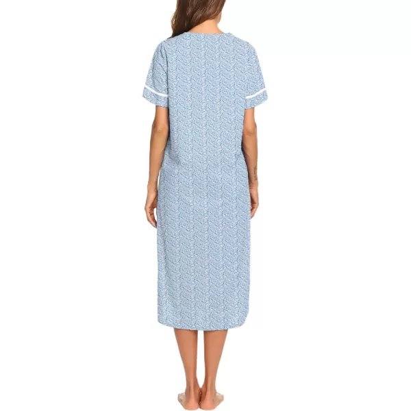 imageEkouaer Womens Snap Front Dusters Cotton Housecoat Short Sleeve Nightgown House Dress With PocketsLight Blue Floral