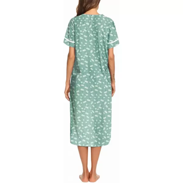 imageEkouaer Womens Snap Front Dusters Cotton Housecoat Short Sleeve Nightgown House Dress With PocketsLight Green Floral