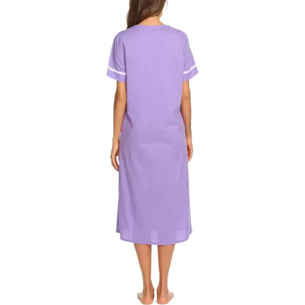 imageEkouaer Womens Snap Front Dusters Cotton Housecoat Short Sleeve Nightgown House Dress With PocketsLilac