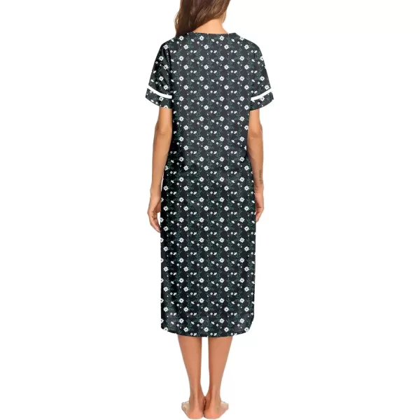 imageEkouaer Womens Snap Front Dusters Cotton Housecoat Short Sleeve Nightgown House Dress With PocketsNavy Blue Floral